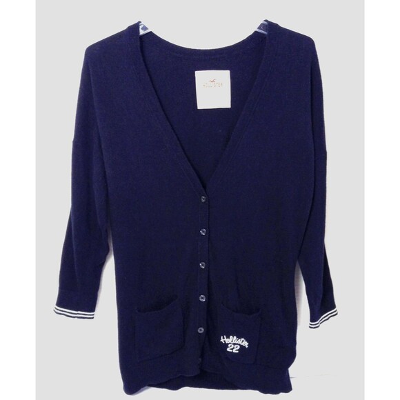 Hollister Sweaters - Vtg Hollister Cardigan Sweater Women L Black V-neck Y2K Preppy Elana Bella Logo